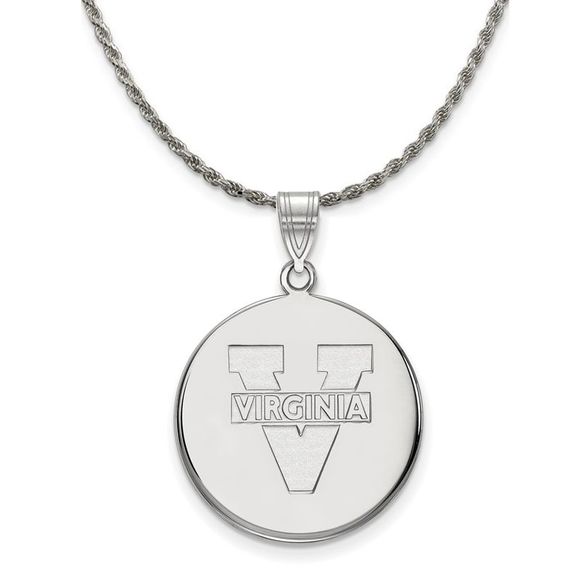 Sterling Silver U. of Virginia Large 'V' Logo Disc Necklace - 18 Inch